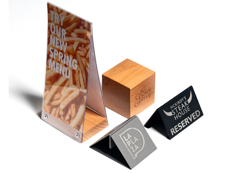 Range of wooden, metal and leather table top products for restaurants, pubs and bars.