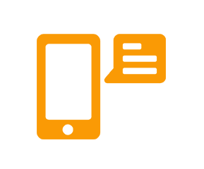 An outline drawing of a mobile phone showing a message.
